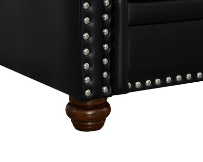 Classic Living Room Nails Sofa Black Faux Leather