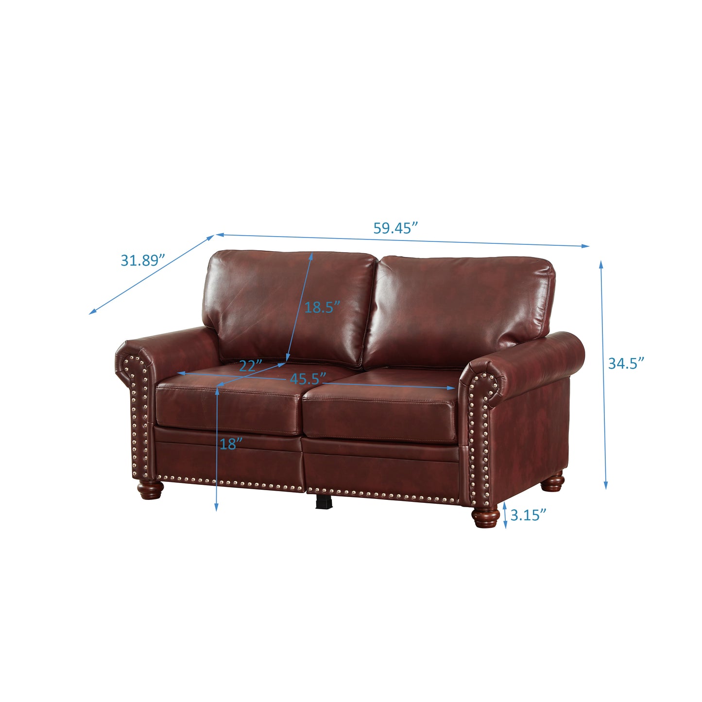 Living Room Sofa Loveseat Chair Burgundy Faux Leather