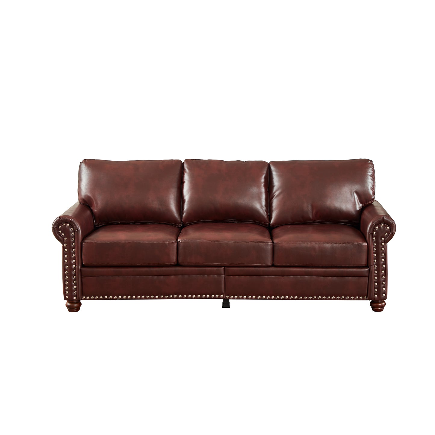 Classic Living Room Nails Sofa Burgundy Faux Leather