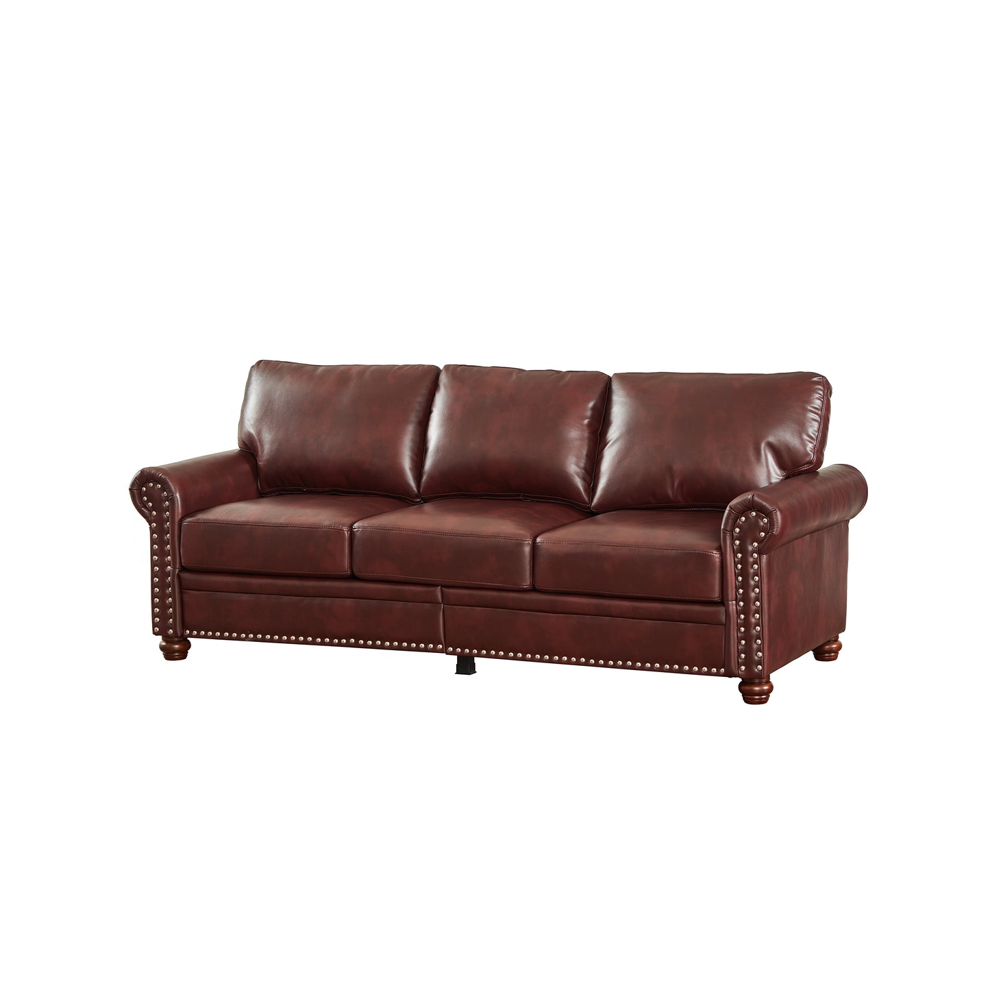 Classic Living Room Nails Sofa Burgundy Faux Leather