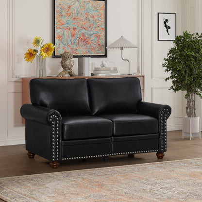 Living Room Sofa Loveseat Black Faux Leather