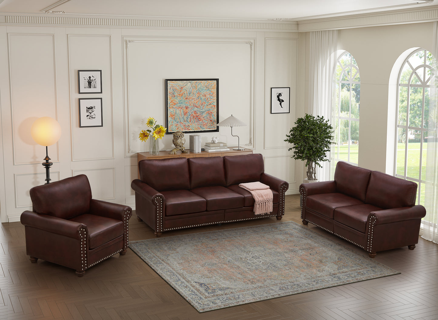 Living Room Sofa with Storage Sofa 1+2+3 Sectional Burgundy Faux Leather