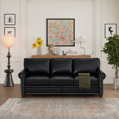 Classic Living Room Nails Sofa Black Faux Leather