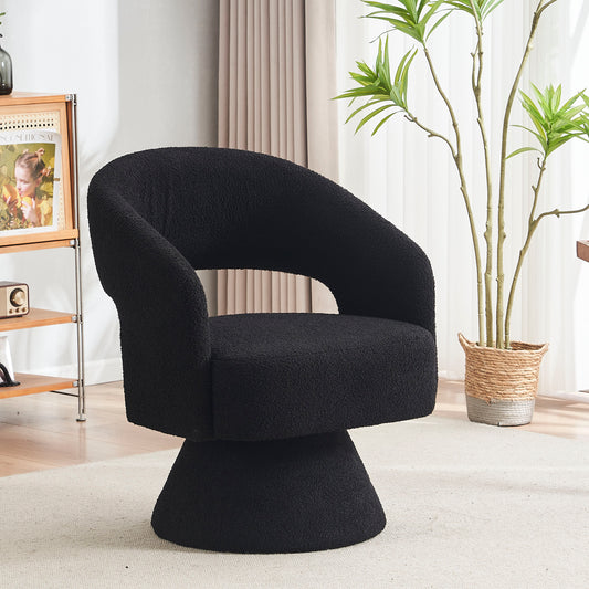 Swivel Accent Chair Armchair, Round Barrel Chair in Fabric for Living Room Bedroom,Black Teddy