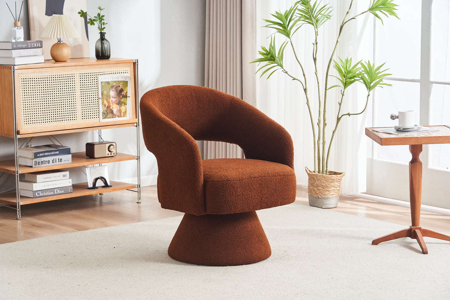 Swivel Accent Chair Armchair, Round Barrel Chair in Fabric for Living Room Bedroom,Brown Teddy