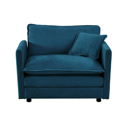 Comfy Deep Single Seat Sofa Upholstered Reading Armchair Living Room Chair Blue Chenille Fabric, 1 Toss Pillow