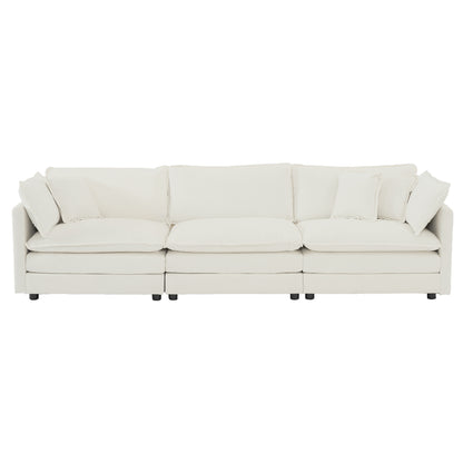 Free Combination Comfy Upholstery Modular Oversized L Shaped Sectional Sofa With Reversible Ottoman, White Chenille