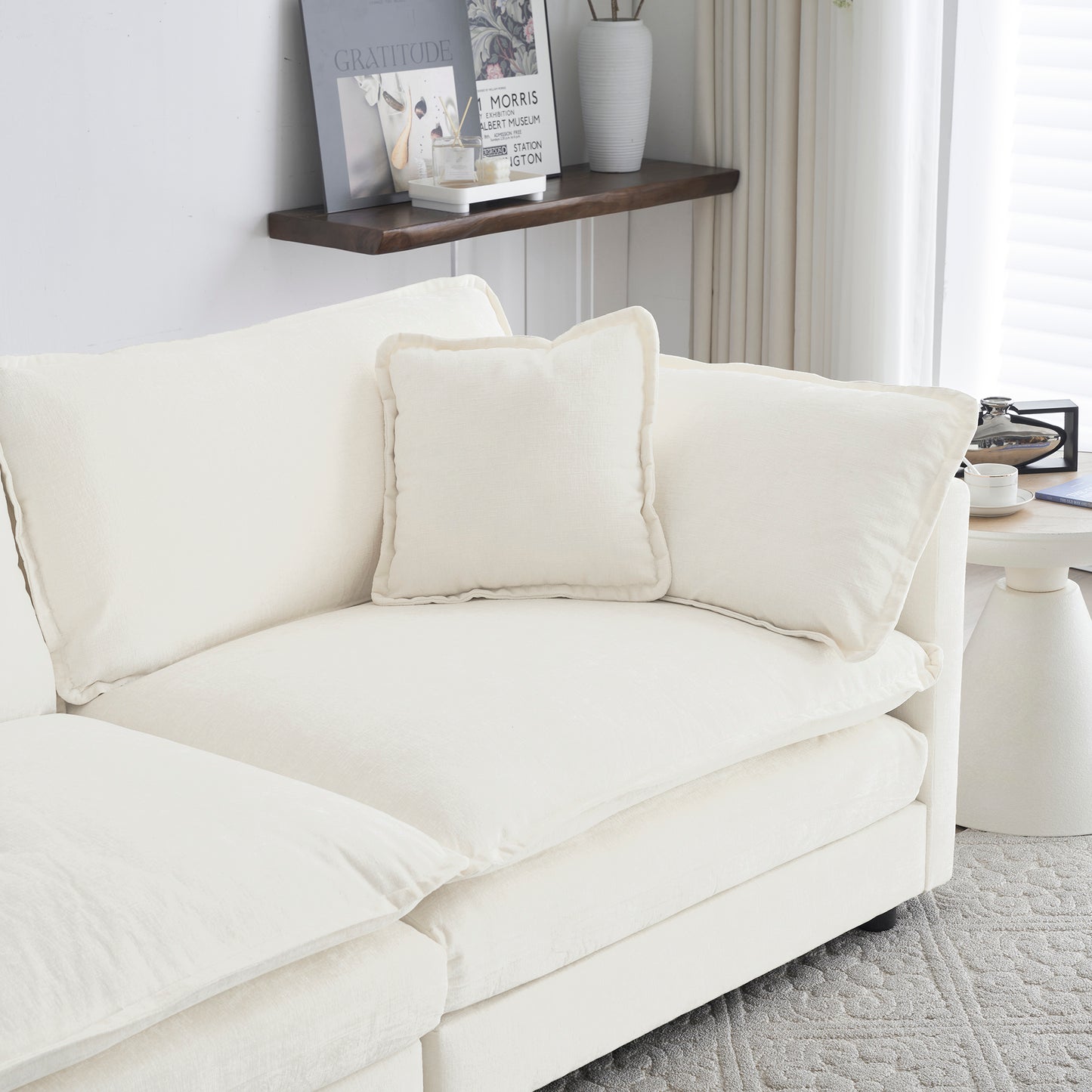 Free Combination Comfy Upholstery Modular Oversized L Shaped Sectional Sofa With Reversible Ottoman, White Chenille