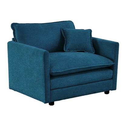 Comfy Deep Single Seat Sofa Upholstered Reading Armchair Living Room Chair Blue Chenille Fabric, 1 Toss Pillow