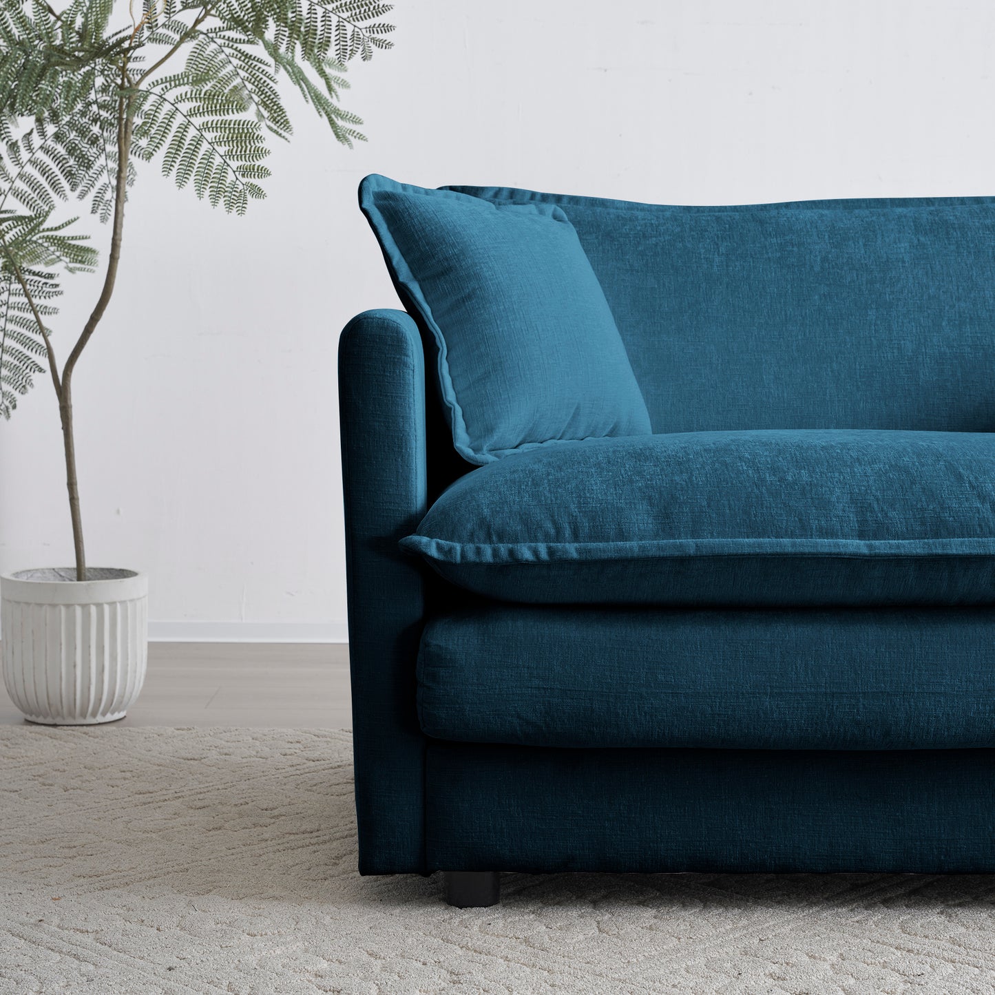 Comfy Deep Single Seat Sofa Upholstered Reading Armchair Living Room Chair Blue Chenille Fabric, 1 Toss Pillow