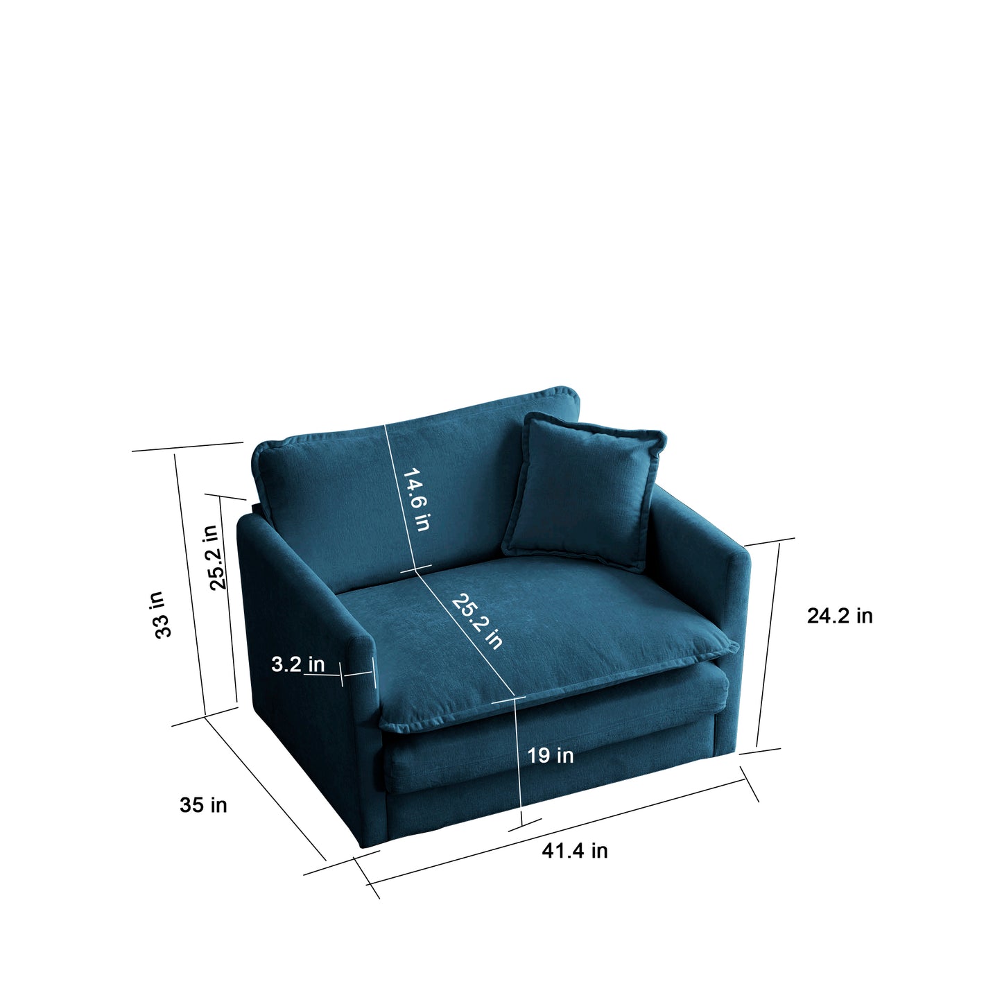 Comfy Deep Single Seat Sofa Upholstered Reading Armchair Living Room Chair Blue Chenille Fabric, 1 Toss Pillow