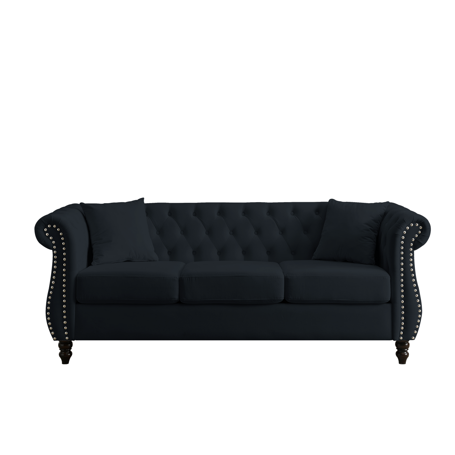 80" Chesterfield Sofa Black Velvet for Living Room, 3 Seater Sofa Tufted Couch with Rolled Arms and Nailhead for Living Room, Bedroom, Office, Apartment, 3S+2S