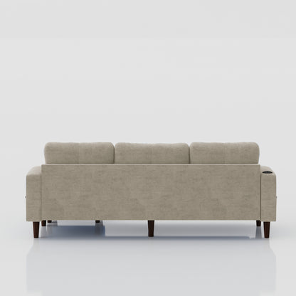 Convertible Combination Sofa Sofa L-Shaped Sofa with Footstools with Storage, Beige Sofa for Living Room, Living Room/Bedroom/Office/Small Space 3-Seater Combination Sofa