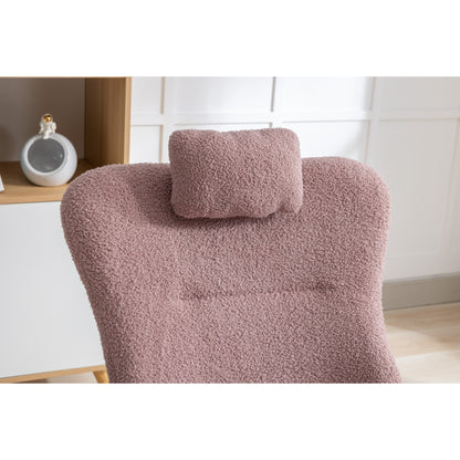 35.5 inch Rocking Chair with Pocket, Soft Teddy Fabric Rocking Chair for Nursery, Comfy Wingback Glider Rocker with Safe Solid Wood Base for Living Room Bedroom Balcony (pink)