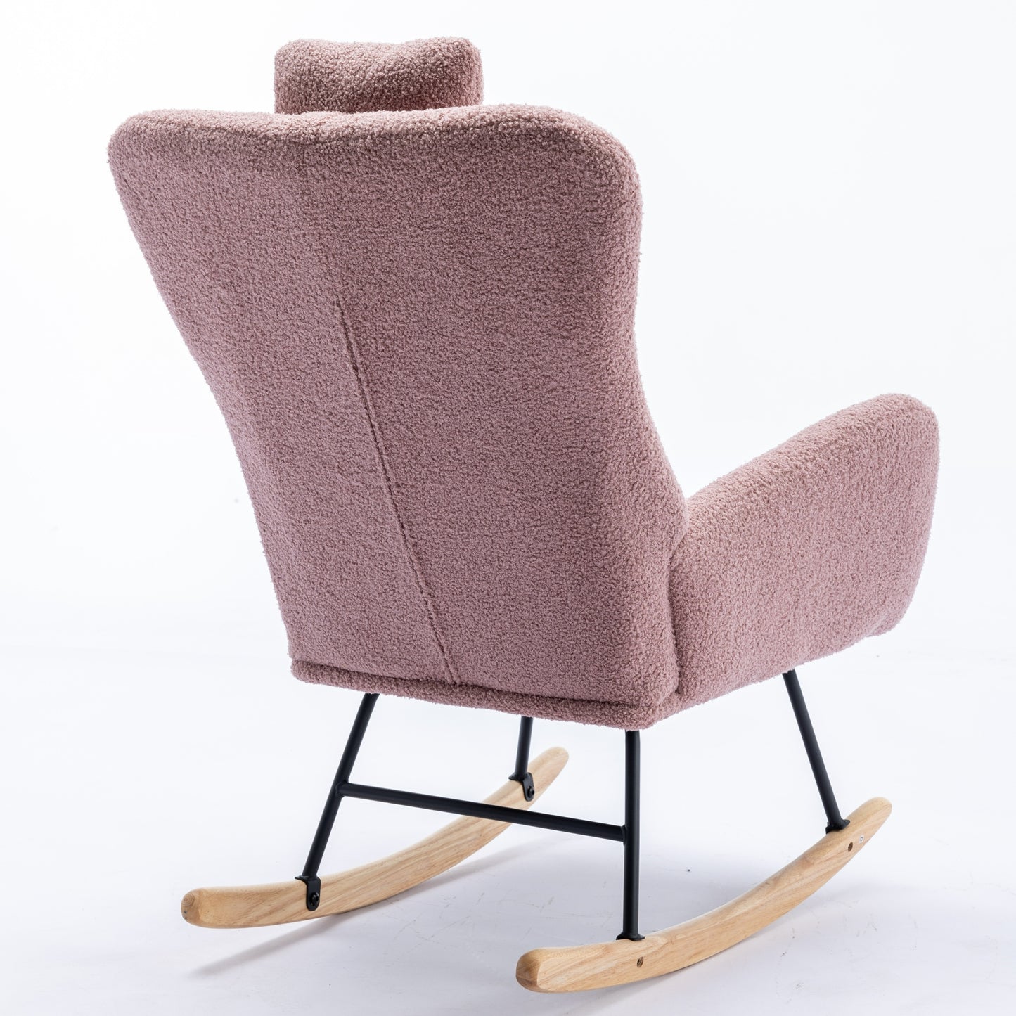 35.5 inch Rocking Chair with Pocket, Soft Teddy Fabric Rocking Chair for Nursery, Comfy Wingback Glider Rocker with Safe Solid Wood Base for Living Room Bedroom Balcony (pink)