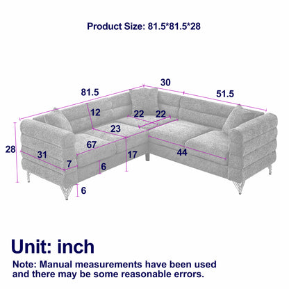 81.5-Inch Oversized Corner Sofa, L-Shaped Sectional Couch,  5-Seater Corner Sofas with 3 Cushions for Living Room, Bedroom, Apartment, Office