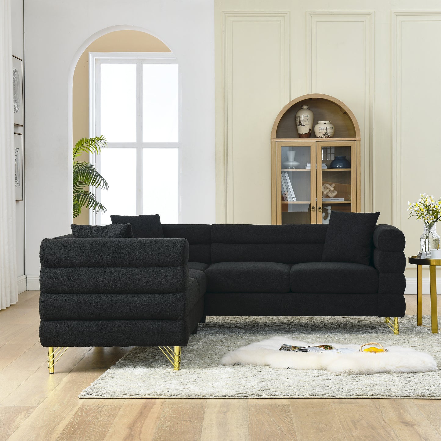 81.5-Inch Oversized Corner Sofa, L-Shaped Sectional Couch,  5-Seater Corner Sofas with 3 Cushions for Living Room, Bedroom, Apartment, Office