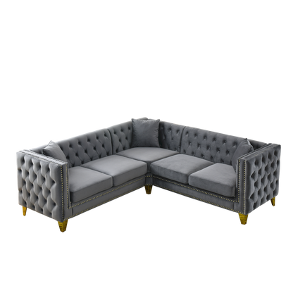 82.2-Inch Velvet Corner Sofa, L-Shaped Sectional Couch, 5-Seater Corner Sofas with 3 Cushions for Living Room, Bedroom, Apartment, Office