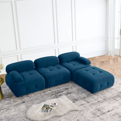 Modular Sectional Sofa, Button Tufted Designed and DIY Combination,L Shaped Couch with Reversible Ottoman, Navy Velvet