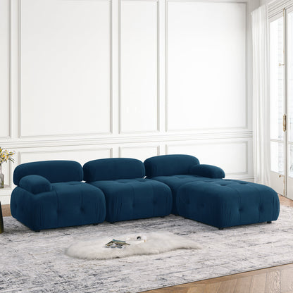 Modular Sectional Sofa, Button Tufted Designed and DIY Combination,L Shaped Couch with Reversible Ottoman, Navy Velvet