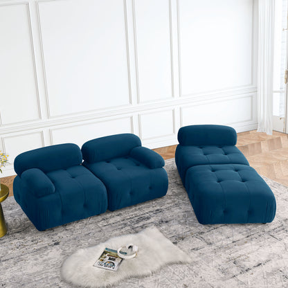 Modular Sectional Sofa, Button Tufted Designed and DIY Combination,L Shaped Couch with Reversible Ottoman, Navy Velvet