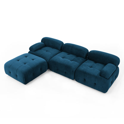 Modular Sectional Sofa, Button Tufted Designed and DIY Combination,L Shaped Couch with Reversible Ottoman, Navy Velvet