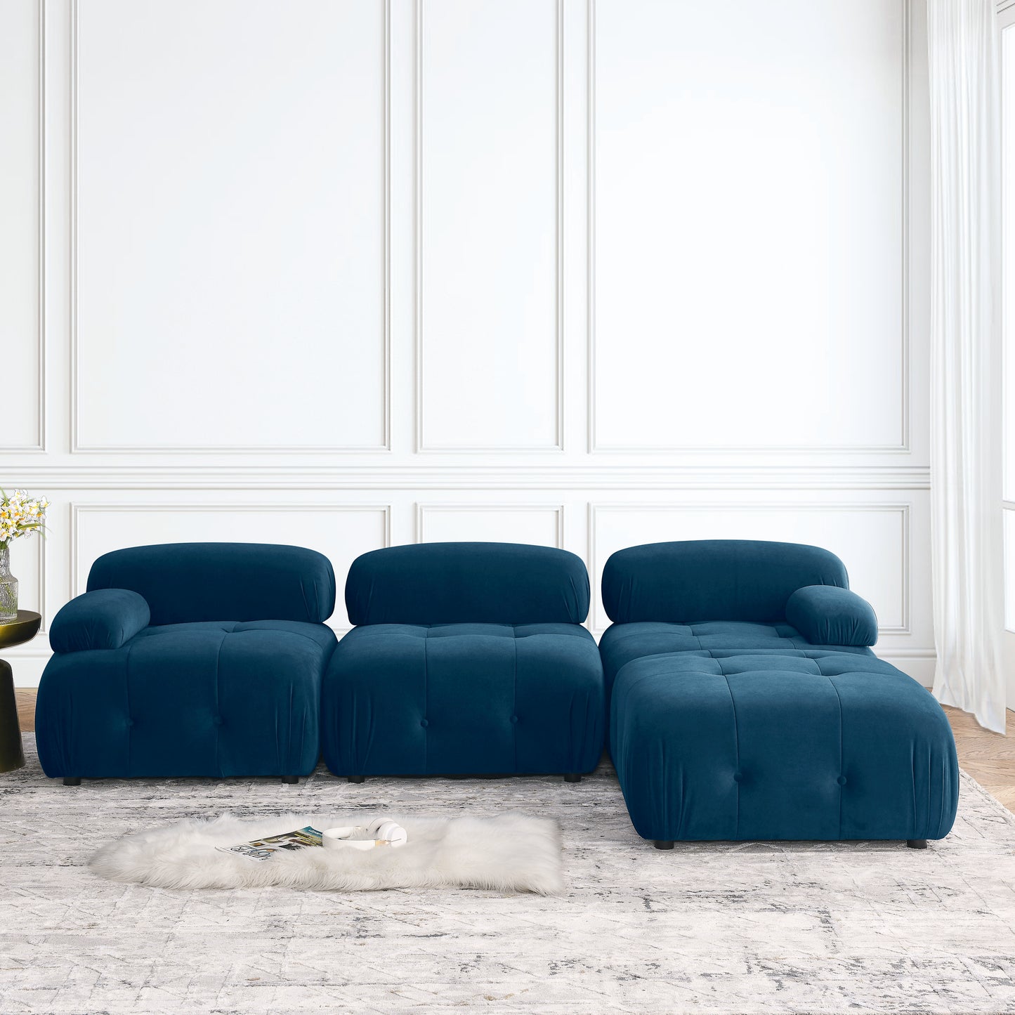 Modular Sectional Sofa, Button Tufted Designed and DIY Combination,L Shaped Couch with Reversible Ottoman, Navy Velvet