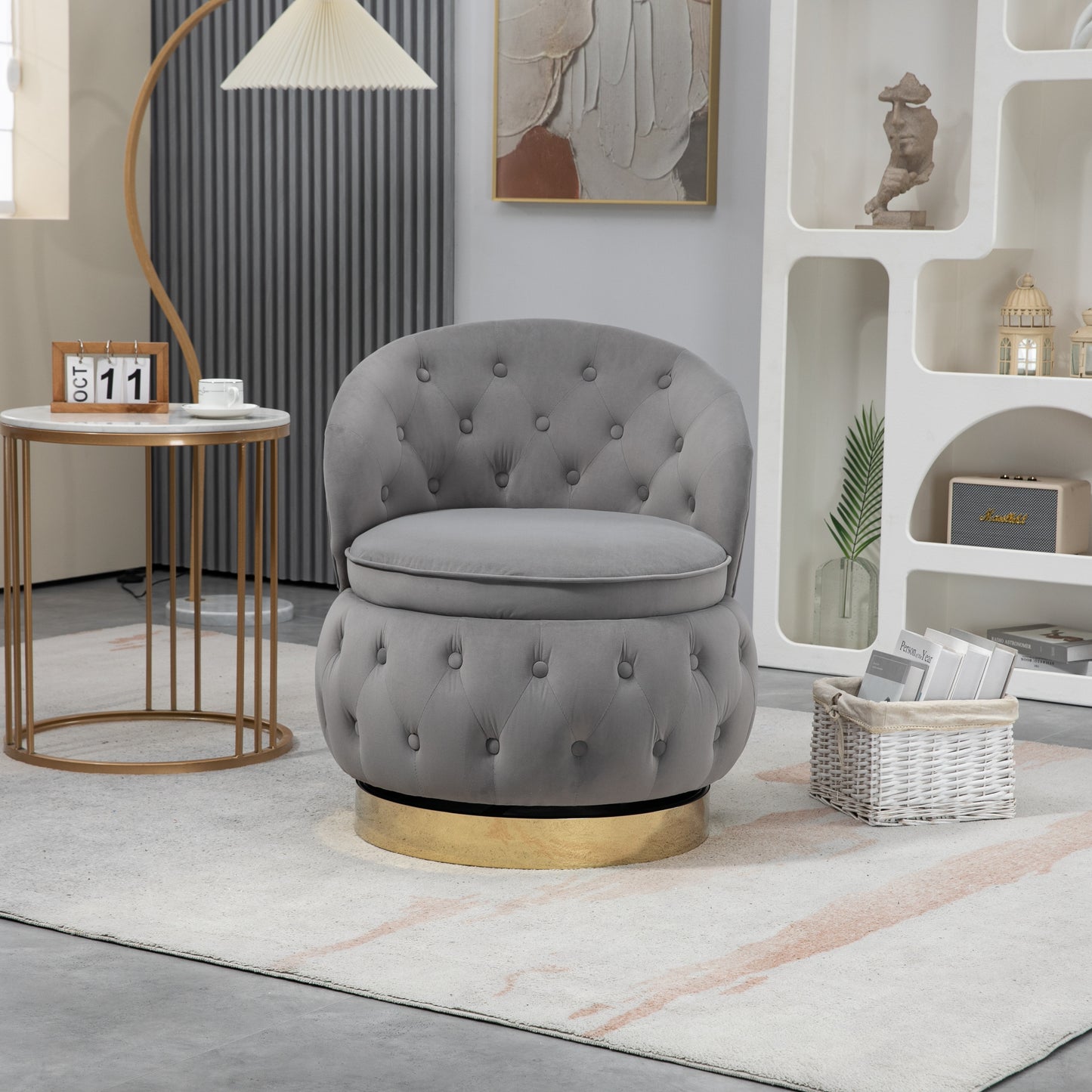 360 Degree Swivel Cuddle Barrel Accent Storage Chairs, Round Armchairs with Wide Upholstered, Fluffy Velvet Fabric Chair for Living Room, Bedroom, Office, Waiting Rooms