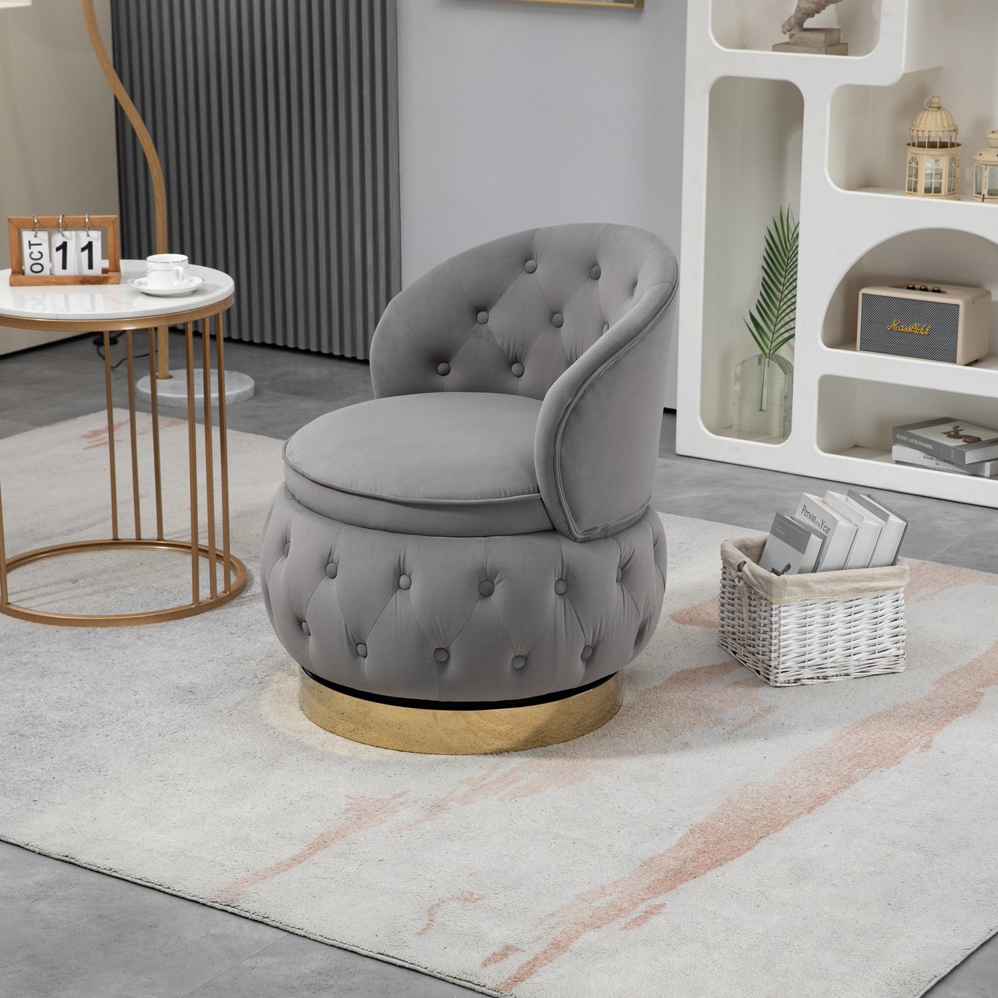 360 Degree Swivel Cuddle Barrel Accent Storage Chairs, Round Armchairs with Wide Upholstered, Fluffy Velvet Fabric Chair for Living Room, Bedroom, Office, Waiting Rooms