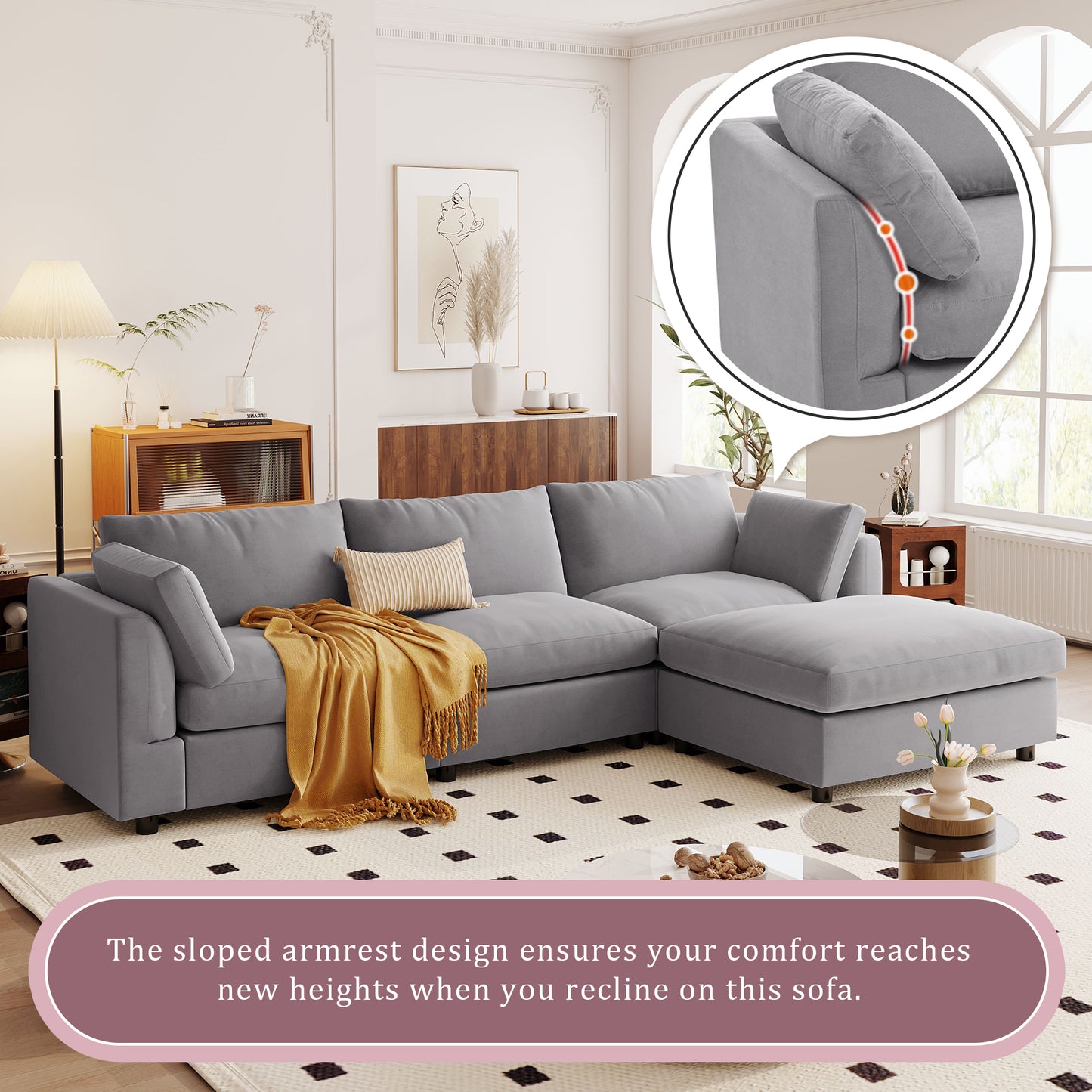 U_STYLE Upholstery Convertible Sectional Sofa, L Shaped Couch with Reversible Chaise