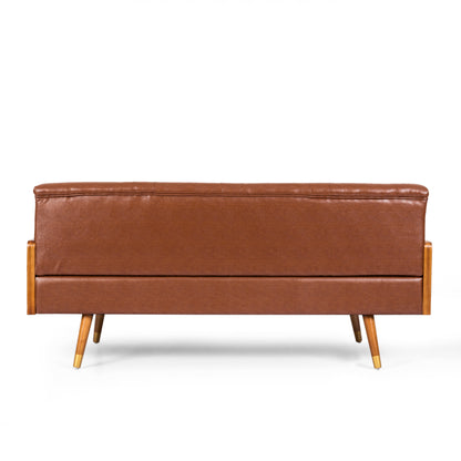 Mid-Century Modern Tufted Sofa with Rolled Accent Pillows