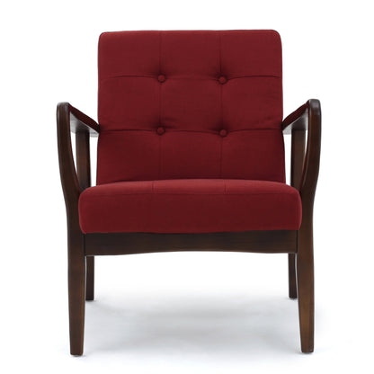 Deep Red Fabric Mid Century Modern Club Chair