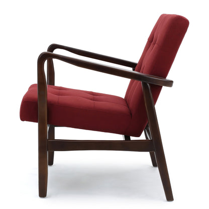 Deep Red Fabric Mid Century Modern Club Chair