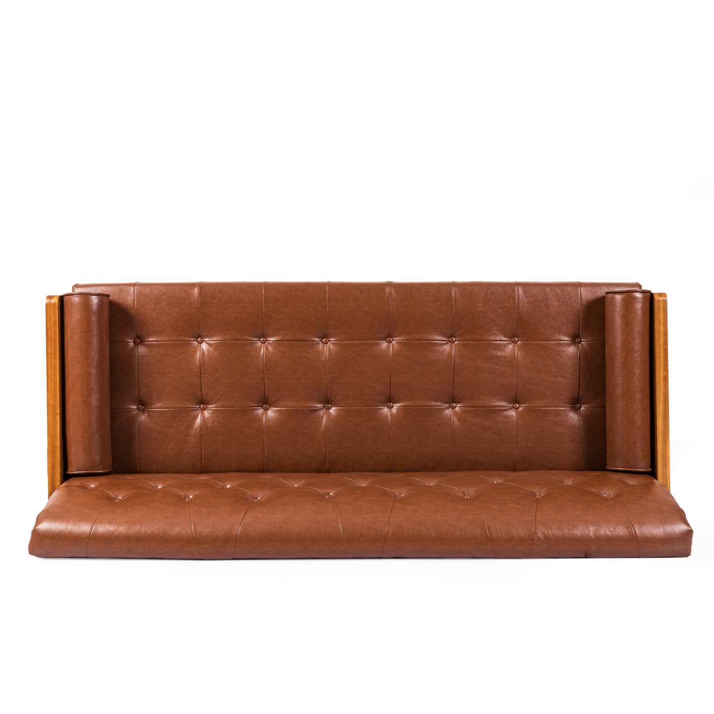 Mid-Century Modern Tufted Sofa with Rolled Accent Pillows