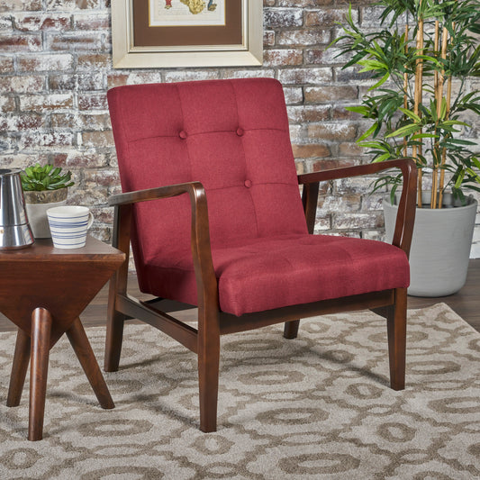 Deep Red Fabric Mid Century Modern Club Chair