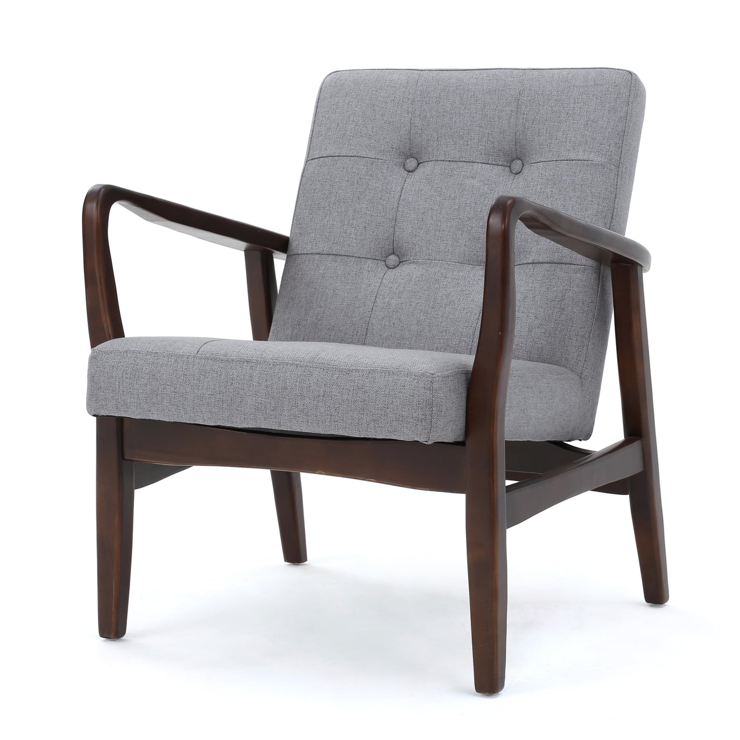 Mid Century Modern Fabric Club Chair with Wood Frame, Grey and Dark Espresso