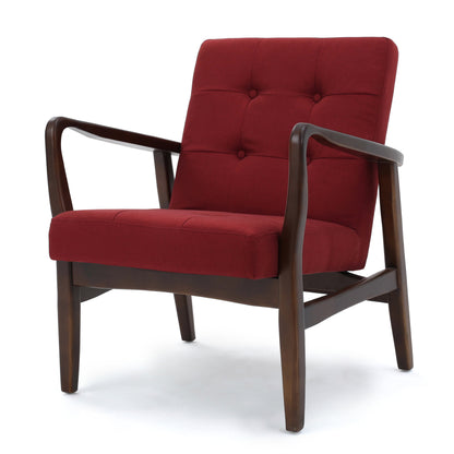 Deep Red Fabric Mid Century Modern Club Chair