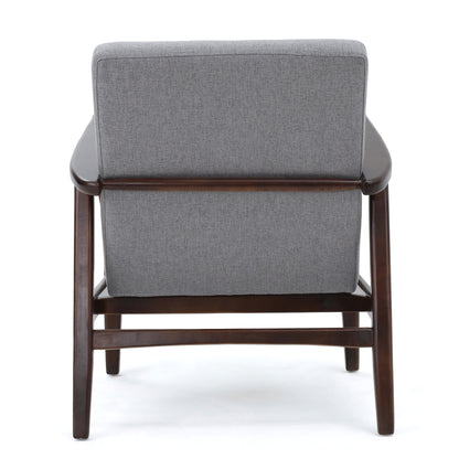 Mid Century Modern Fabric Club Chair with Wood Frame, Grey and Dark Espresso