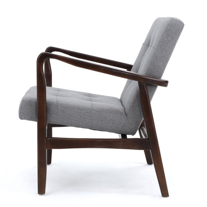 Mid Century Modern Fabric Club Chair with Wood Frame, Grey and Dark Espresso