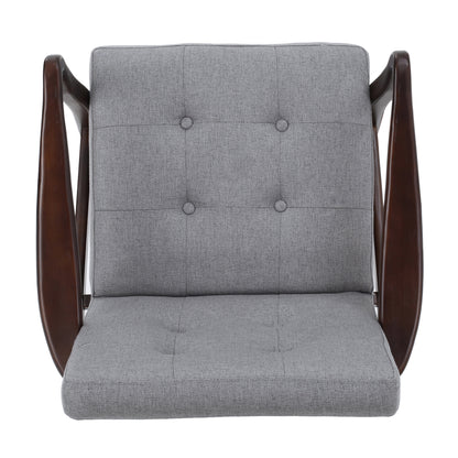 Mid Century Modern Fabric Club Chair with Wood Frame, Grey and Dark Espresso