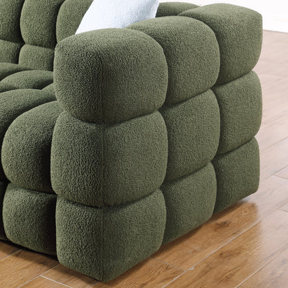 84.3 length,35.83" deepth,human body structure for USA people, marshmallow sofa,boucle sofa,3 seater, OLIVE GREEN BOUCLE