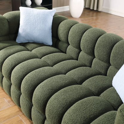 84.3 length,35.83" deepth,human body structure for USA people, marshmallow sofa,boucle sofa,3 seater, OLIVE GREEN BOUCLE