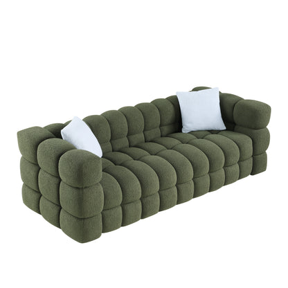 84.3 length,35.83" deepth,human body structure for USA people, marshmallow sofa,boucle sofa,3 seater, OLIVE GREEN BOUCLE