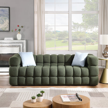 84.3 length,35.83" deepth,human body structure for USA people, marshmallow sofa,boucle sofa,3 seater, OLIVE GREEN BOUCLE