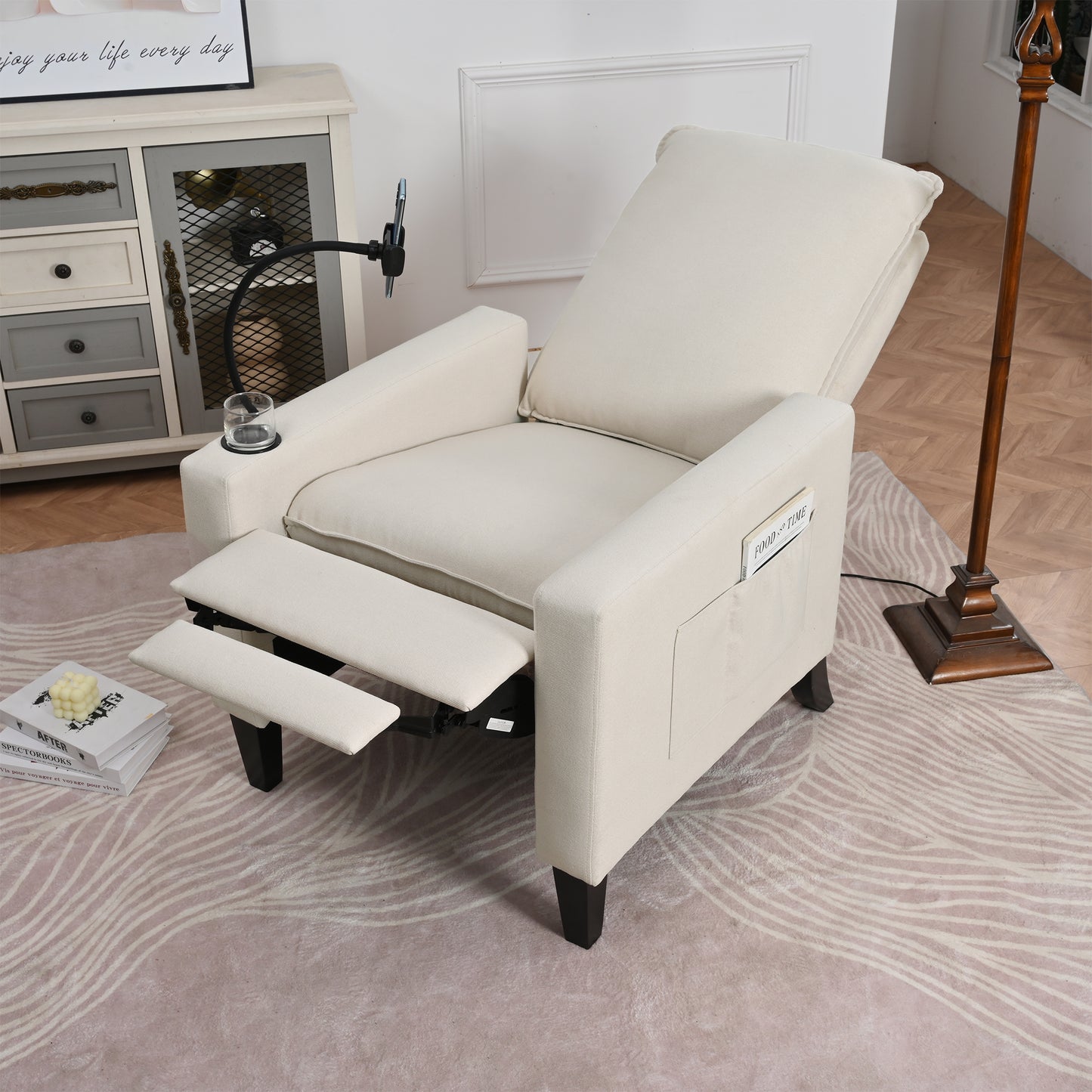 Recliner Chairs for Adults, Adjustable Recliner Sofa with Mobile Phone Holder & Cup Holder, Modern Reclining Chairs Fabric Push Back Recliner Chairs for Living Room, Bedroom, BEIGE