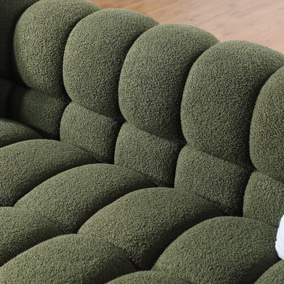 84.3 length,35.83" deepth,human body structure for USA people, marshmallow sofa,boucle sofa,3 seater, OLIVE GREEN BOUCLE