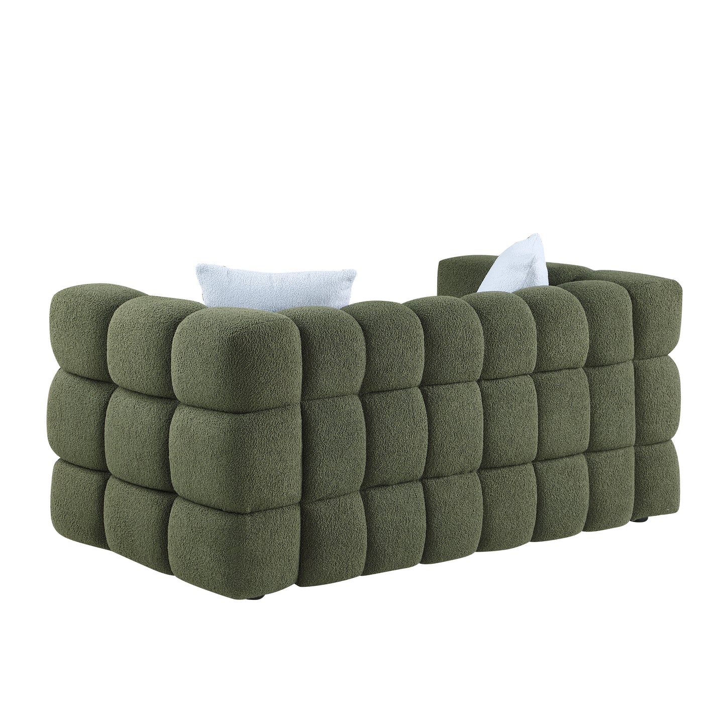 84.3 length,35.83" deepth,human body structure for USA people, marshmallow sofa,boucle sofa,3 seater, OLIVE GREEN BOUCLE