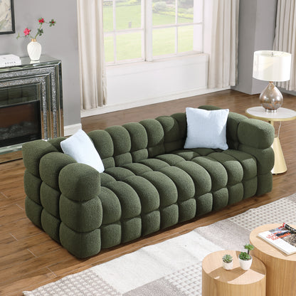 84.3 length,35.83" deepth,human body structure for USA people, marshmallow sofa,boucle sofa,3 seater, OLIVE GREEN BOUCLE