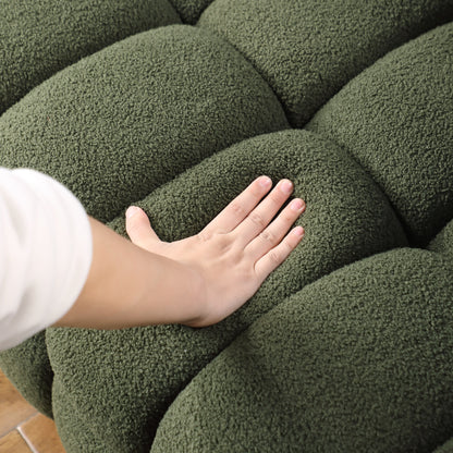 84.3 length,35.83" deepth,human body structure for USA people, marshmallow sofa,boucle sofa,3 seater, OLIVE GREEN BOUCLE