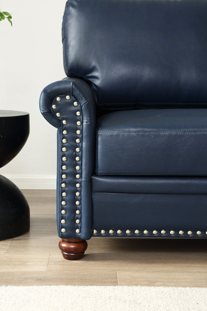 Classic Living Room Nails Sofa Navy Blue Faux Leather